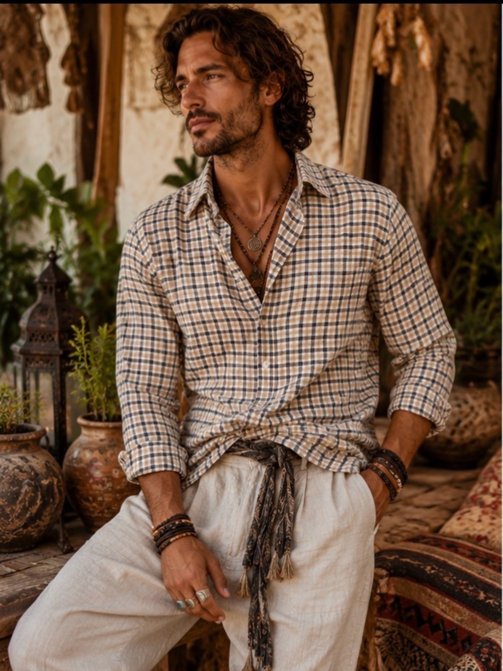 Daniel Cremieux Plaid Button-Down Shirt in Beige and Navy